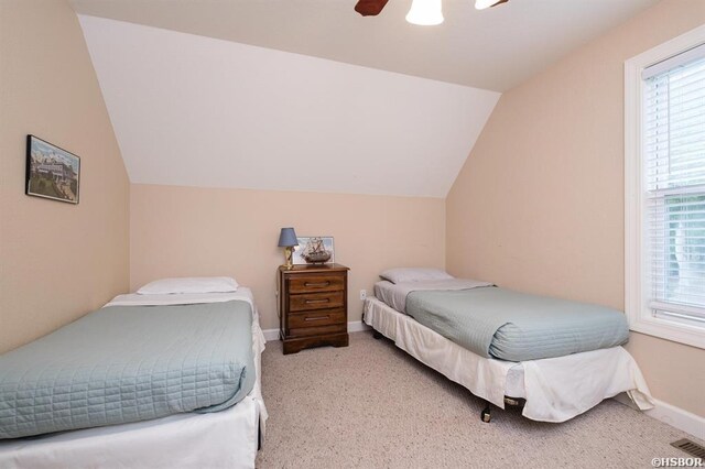 1745 Thornton Ferry Rd, Hot Springs, AR 71913 - carpeted bedroom with baseboards, multiple windows, a ceiling fan, and vaulted ceiling