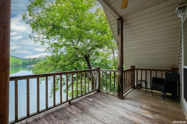 1745 Thornton Ferry Rd, Hot Springs, AR 71913 - deck featuring ceiling fan and a water view