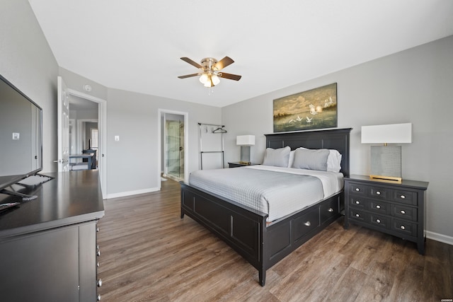 203 Stearns Pt Unit F3, Hot Springs, AR 71913 - bedroom featuring wood finished floors, baseboards, a ceiling fan, and ensuite bath