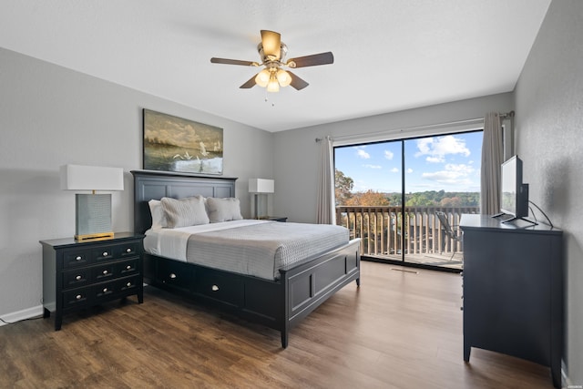 203 Stearns Pt Unit F3, Hot Springs, AR 71913 - bedroom with access to outside, wood finished floors, ceiling fan, and baseboards