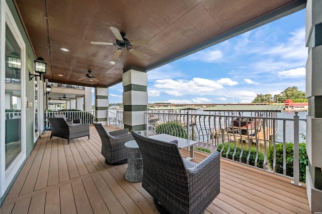 347 Paradise Pt, Hot Springs, AR 71913 - deck with a ceiling fan and a water view