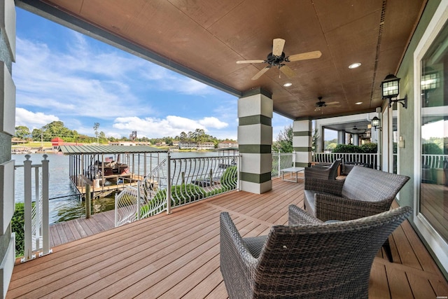 347 Paradise Pt, Hot Springs, AR 71913 - deck featuring a water view and ceiling fan