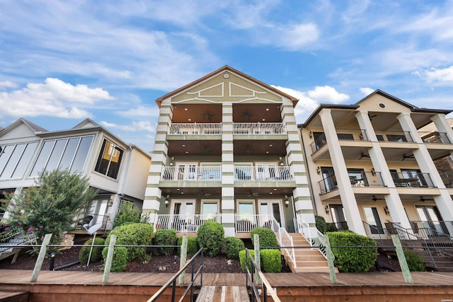 347 Paradise Pt, Hot Springs, AR 71913 - rear view of property with a ceiling fan, french doors, a balcony, and stairs