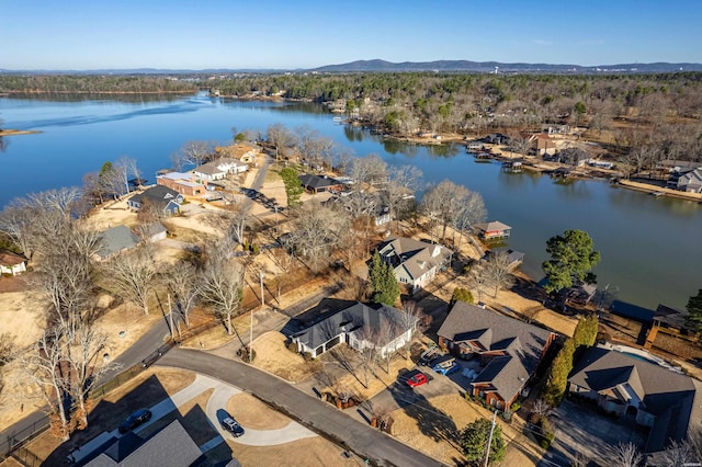 bird's eye view featuring a residential view and a water and mountain view