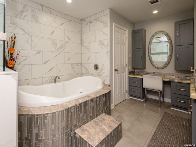 9925 Echo Valley Ct, Little Rock, AR 72227 - full bathroom featuring a garden tub, vanity, and recessed lighting