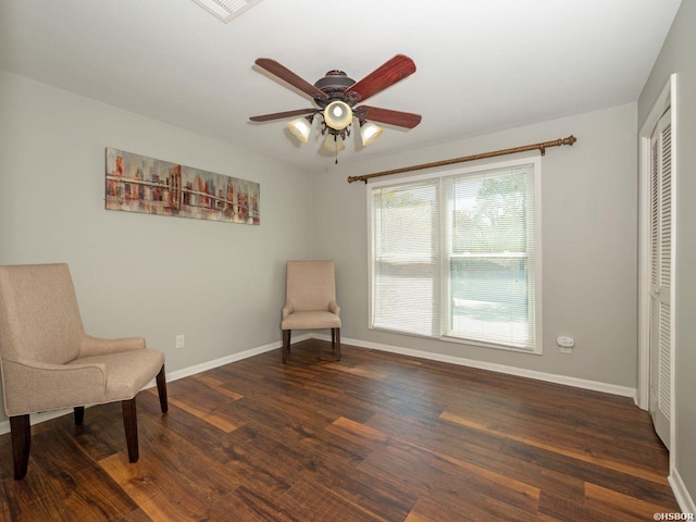 9925 Echo Valley Ct, Little Rock, AR 72227 - living area featuring a ceiling fan, wood finished floors, and baseboards