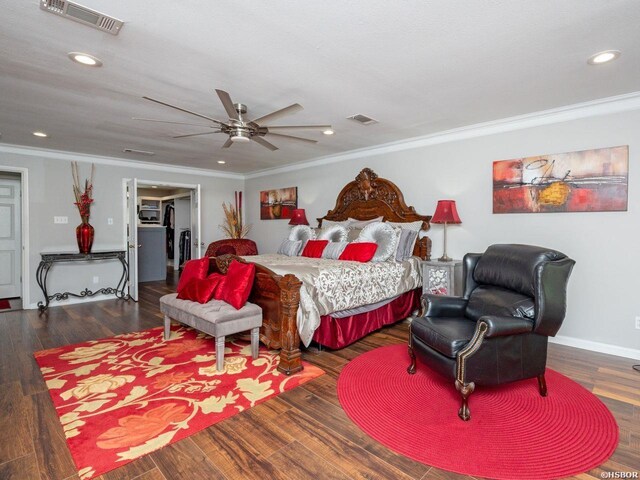 9925 Echo Valley Ct, Little Rock, AR 72227 - bedroom featuring ornamental molding, a spacious closet, recessed lighting, wood finished floors, and a ceiling fan
