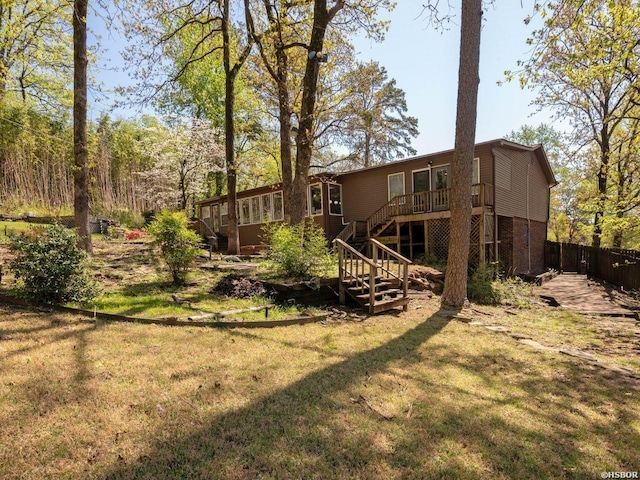 9925 Echo Valley Ct, Little Rock, AR 72227 - rear view of house with stairs, a deck, and brick siding