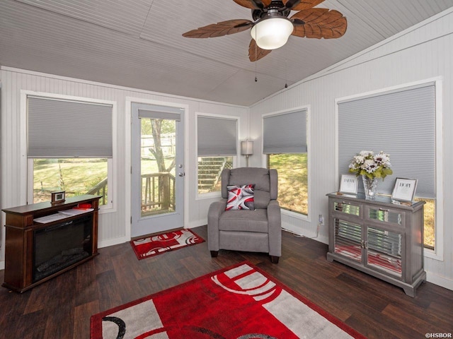 9925 Echo Valley Ct, Little Rock, AR 72227 - sitting room featuring lofted ceiling, wood finished floors, ceiling fan, and baseboards