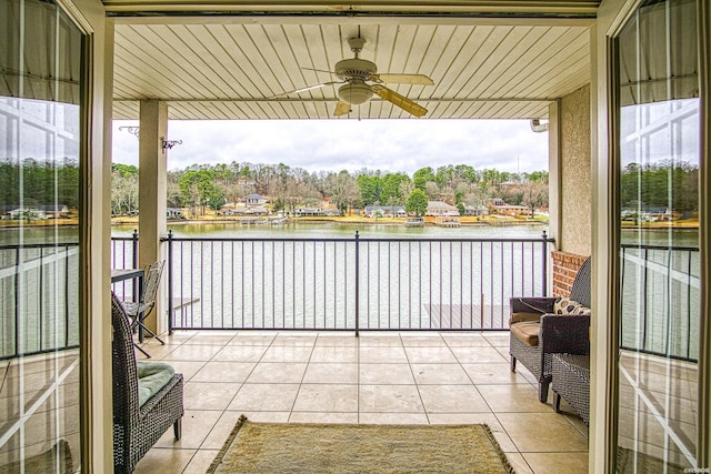 451 Lakeland Dr Unit G-4, Hot Springs, AR 71913 - balcony with ceiling fan, a water view, and a sunroom