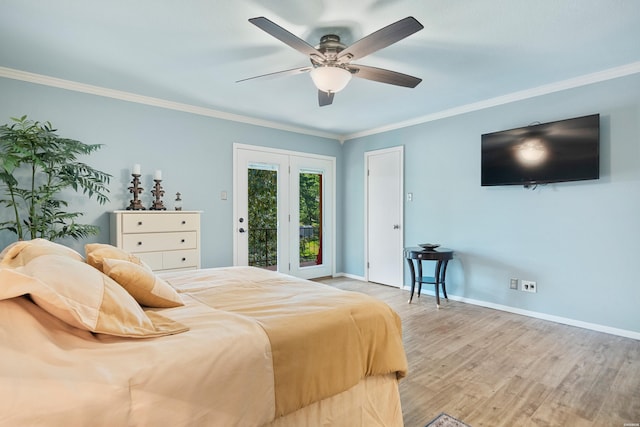 1201 Airport Rd Unit D-14, Hot Springs, AR 71913 - bedroom with access to exterior, light wood-style flooring, ornamental molding, baseboards, and a ceiling fan