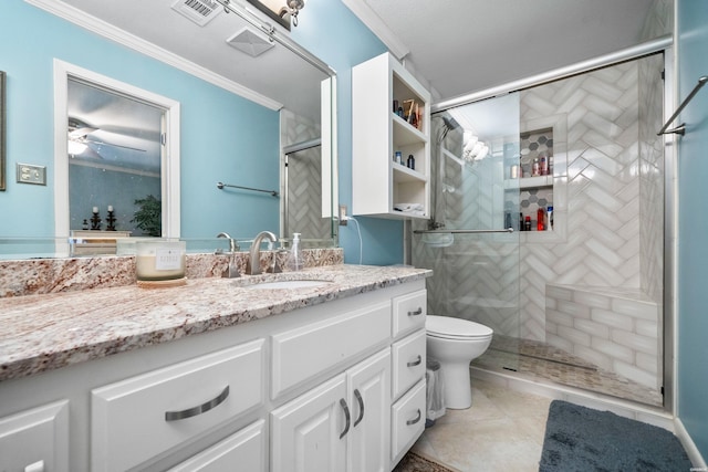 1201 Airport Rd Unit D-14, Hot Springs, AR 71913 - bathroom featuring vanity, a shower stall, toilet, and crown molding
