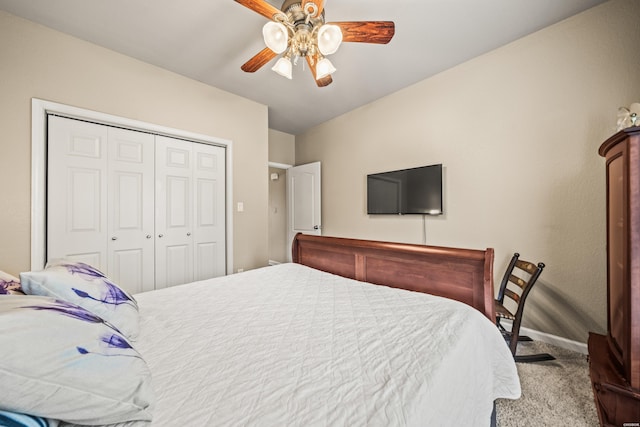 121 Wildwood Forest Rd, Hot Springs, AR 71913 - bedroom with baseboards, a closet, carpet flooring, and a ceiling fan