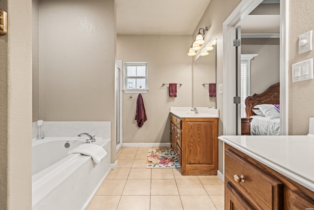 121 Wildwood Forest Rd, Hot Springs, AR 71913 - full bathroom featuring tile patterned flooring, vanity, baseboards, a stall shower, and a garden tub
