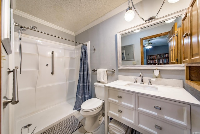 358 Buccaneer St, Hot Springs, AR 71913 - full bath with crown molding, a textured ceiling, vanity, curtained shower, and a textured wall