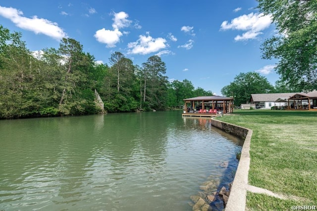 view of water feature with a gazebo