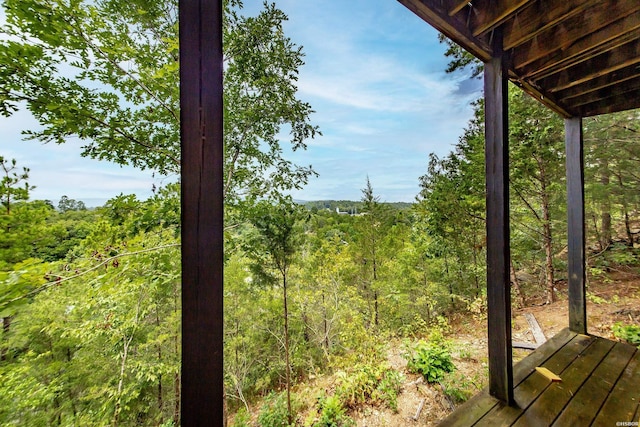 415 Gold Nugget Loop, Hot Springs, AR 71913 - wooden terrace featuring a wooded view