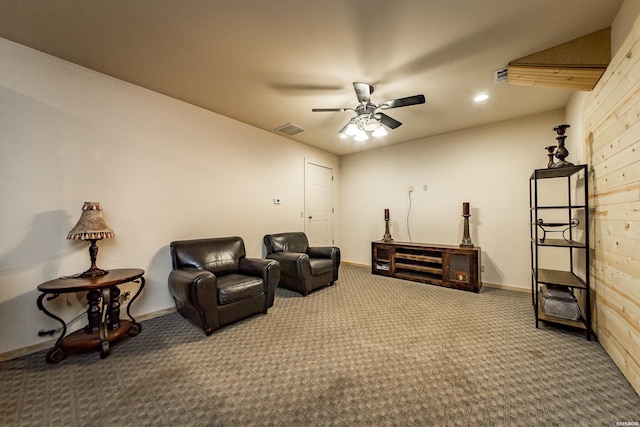 415 Gold Nugget Loop, Hot Springs, AR 71913 - sitting room featuring carpet, ceiling fan, wooden walls, and recessed lighting