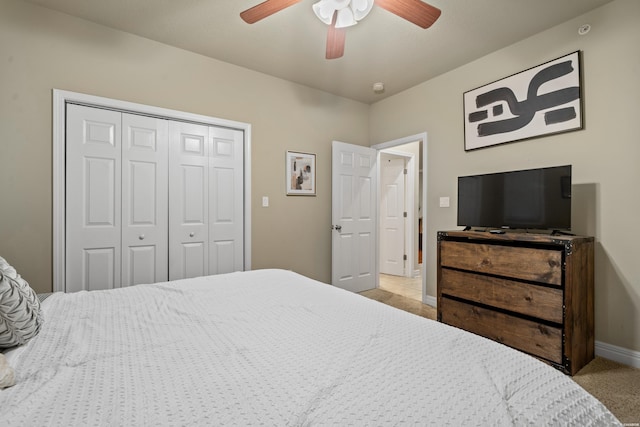 141 Central Ter Unit B, Hot Springs, AR 71913 - bedroom with light carpet, baseboards, a ceiling fan, and a closet