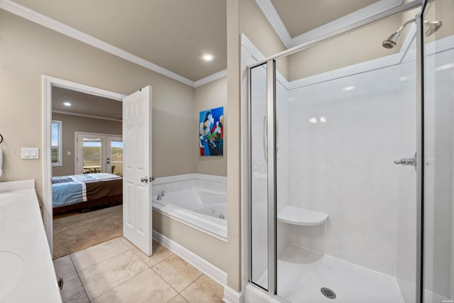 141 Central Ter Unit B, Hot Springs, AR 71913 - ensuite bathroom with ensuite bathroom, a garden tub, french doors, ornamental molding, and tile patterned floors