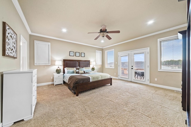 141 Central Ter Unit B, Hot Springs, AR 71913 - bedroom with light colored carpet, baseboards, access to exterior, french doors, and ornamental molding