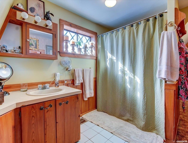 bathroom with vanity and tile patterned floors