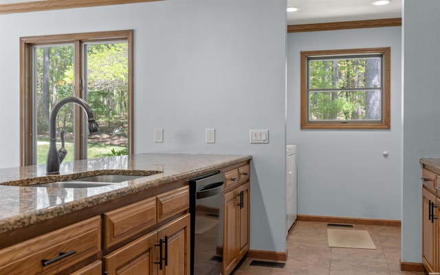 5 Arga Pl, Hot Springs, AR 71909 - kitchen featuring stainless steel dishwasher, light stone countertops, plenty of natural light, and recessed lighting