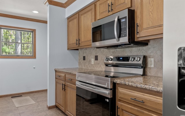 5 Arga Pl, Hot Springs, AR 71909 - kitchen with stainless steel appliances, backsplash, and light stone counters