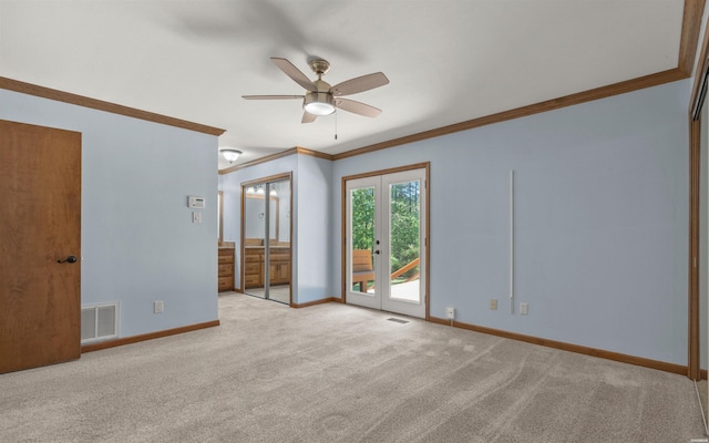 5 Arga Pl, Hot Springs, AR 71909 - carpeted spare room featuring crown molding, a ceiling fan, and french doors