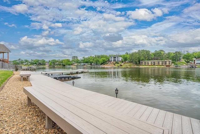 view of dock with a water view