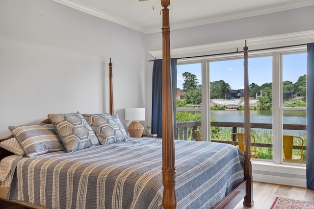 181 Fish Hatchery Rd Unit P2, Hot Springs, AR 71913 - bedroom with a water view, wood finished floors, and crown molding