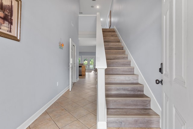 181 Fish Hatchery Rd Unit P2, Hot Springs, AR 71913 - stairs with tile patterned flooring, recessed lighting, and a high ceiling