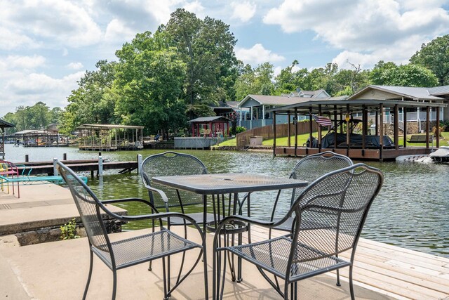 dock area with a water view