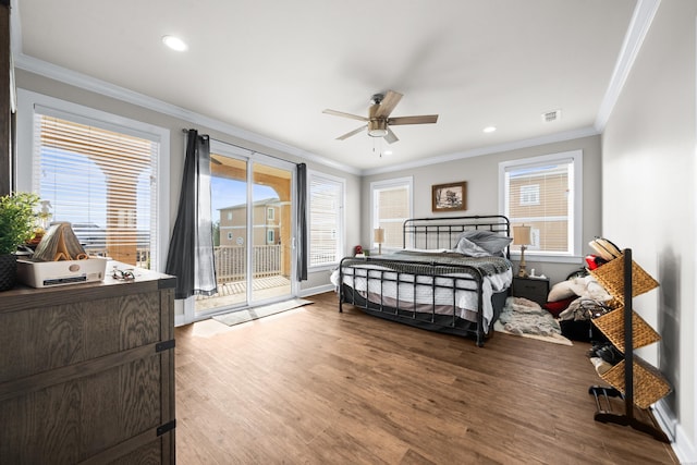 150 Villa Pointe Pt Unit A, Hot Springs, AR 71913 - bedroom featuring access to outside, crown molding, wood finished floors, recessed lighting, and baseboards