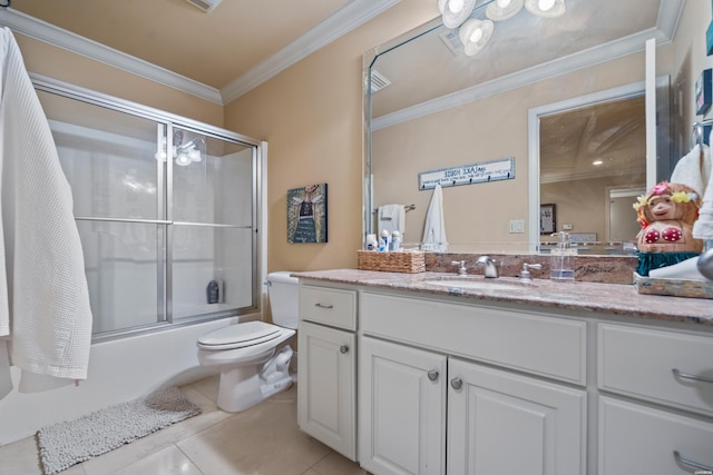 409 Halteria Ln Unit B, Hot Springs, AR 71913 - bathroom with vanity, crown molding, combined bath / shower with glass door, and tile patterned flooring