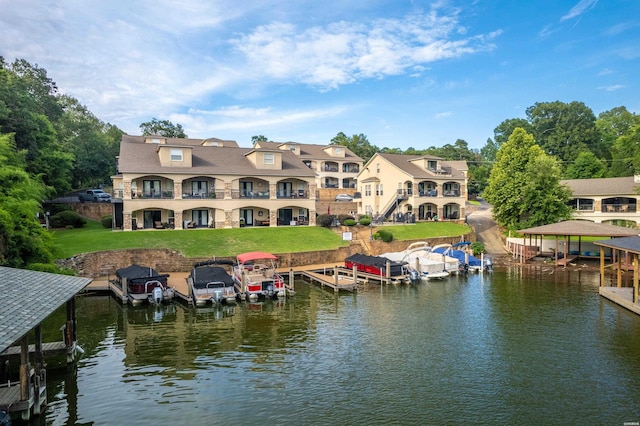 409 Halteria Ln Unit B, Hot Springs, AR 71913 - dock area featuring boat lift, a water view, and a yard