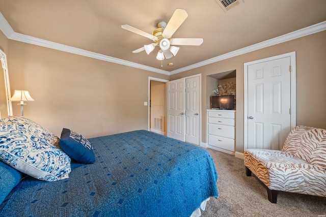 409 Halteria Ln Unit B, Hot Springs, AR 71913 - bedroom with ornamental molding, a ceiling fan, and carpet flooring
