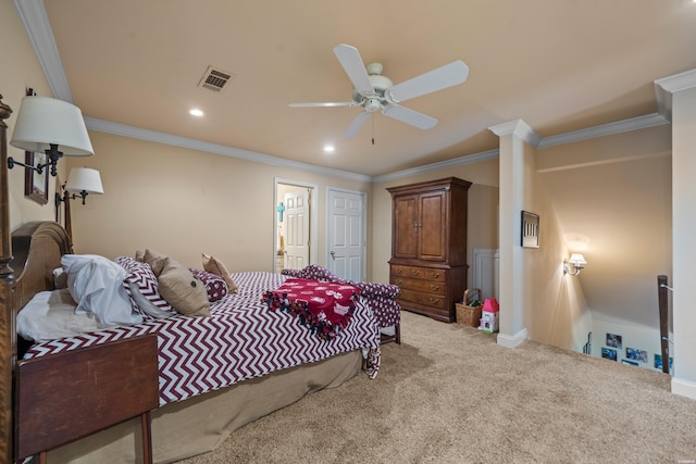 409 Halteria Ln Unit B, Hot Springs, AR 71913 - carpeted bedroom with ornamental molding, recessed lighting, and ceiling fan