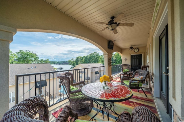 409 Halteria Ln Unit B, Hot Springs, AR 71913 - patio / terrace with a water view and ceiling fan
