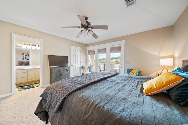 125 Eagle View Pt, Hot Springs, AR 71913 - carpeted bedroom with access to exterior, connected bathroom, baseboards, and ceiling fan