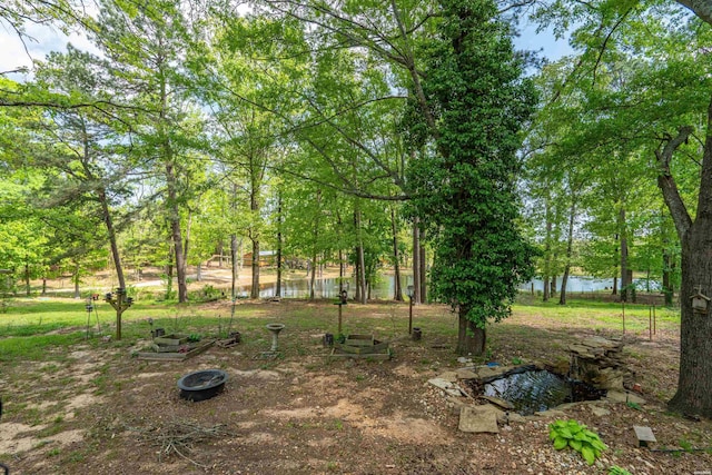 view of yard with a water view