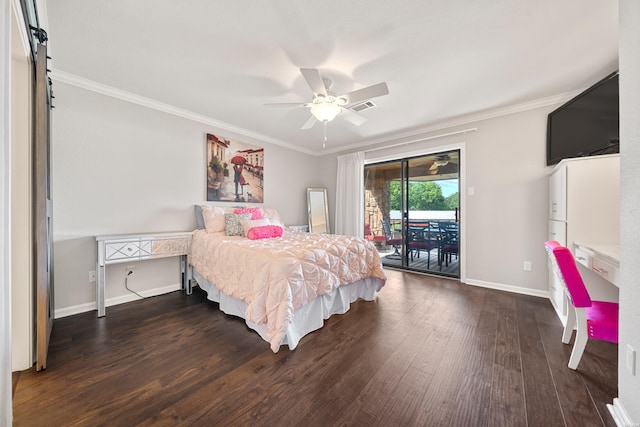 1412 Airport Rd, Hot Springs, AR 71913 - bedroom featuring access to outside, dark wood finished floors, ornamental molding, and ceiling fan