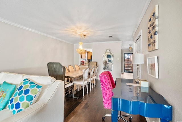 1412 Airport Rd, Hot Springs, AR 71913 - dining room with dark wood-type flooring, crown molding, and a chandelier