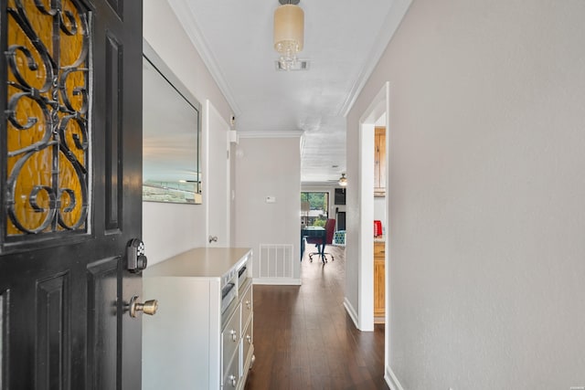 1412 Airport Rd, Hot Springs, AR 71913 - entryway featuring crown molding, dark wood-style floors, and ceiling fan