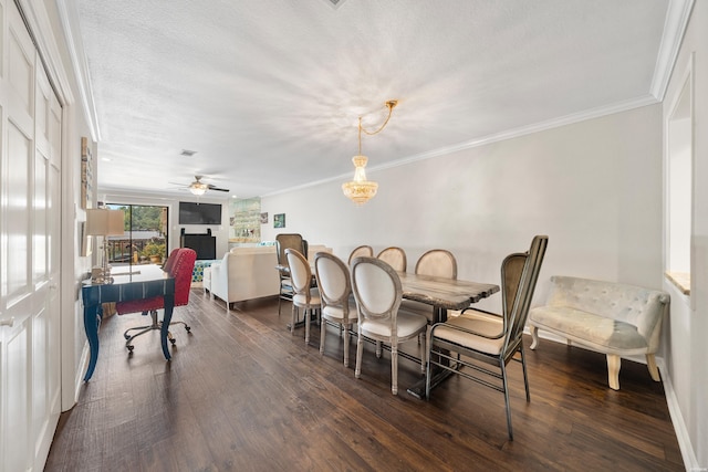 1412 Airport Rd, Hot Springs, AR 71913 - dining area with dark wood-style flooring, an office area, crown molding, and a ceiling fan