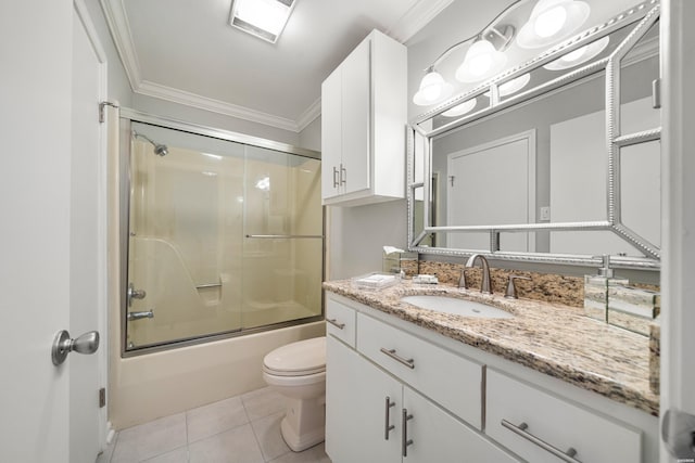1412 Airport Rd, Hot Springs, AR 71913 - bathroom featuring crown molding, vanity, enclosed tub / shower combo, and tile patterned flooring