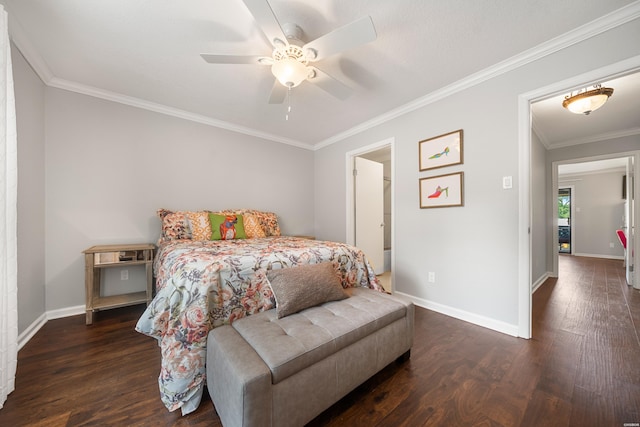 1412 Airport Rd, Hot Springs, AR 71913 - bedroom featuring dark wood-type flooring, crown molding, and a ceiling fan