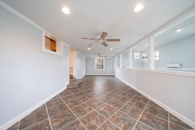 734 Randall Rd, Hot Springs, AR 71913 - unfurnished living room featuring baseboards, ceiling fan, recessed lighting, and stairs