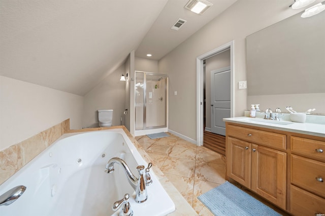 180 Port Au Prince, Hot Springs, AR 71913 - full bath with a stall shower, a jetted tub, lofted ceiling, and vanity
