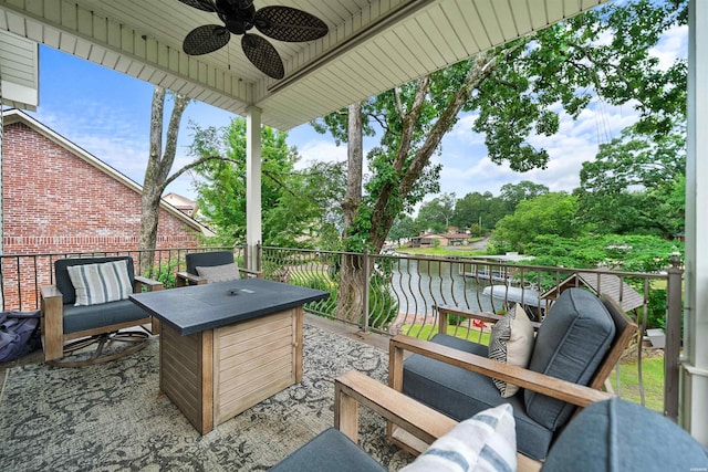 180 Port Au Prince, Hot Springs, AR 71913 - view of patio / terrace with a ceiling fan and a water view